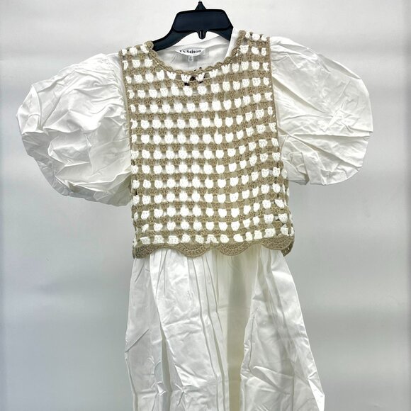En Saison by Lala White Dress With Tan and White Crocheted Removable Top Size S - Picture 2 of 7